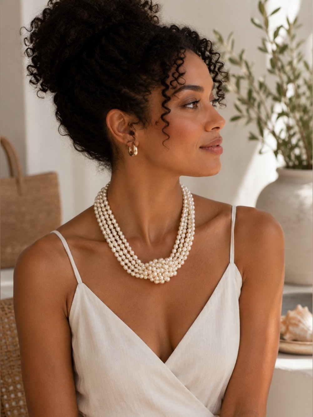 J. Crew Cream Multi-Strand Faux Pearl Statement Necklace Elegant Knotted Bib